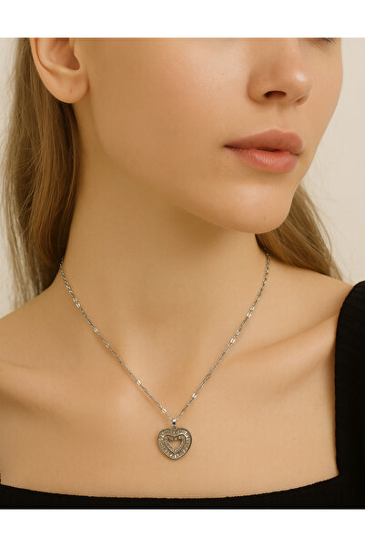 shop 1St Class Steel Silver Stone Heart Figured Non-Tarnish Heart Figured Nec...