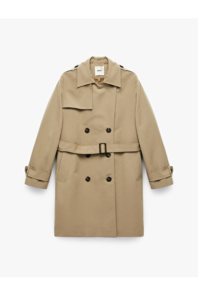 Koton Astarlı Cepli Kruvaze Uzun Kollu Kemerli Uzun Gabardin Kumaş Trençkot