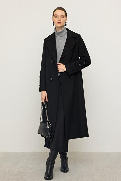 Olcay Knitted Stitch Detailed Self-Patterned Limited Edition Coat Black 3134