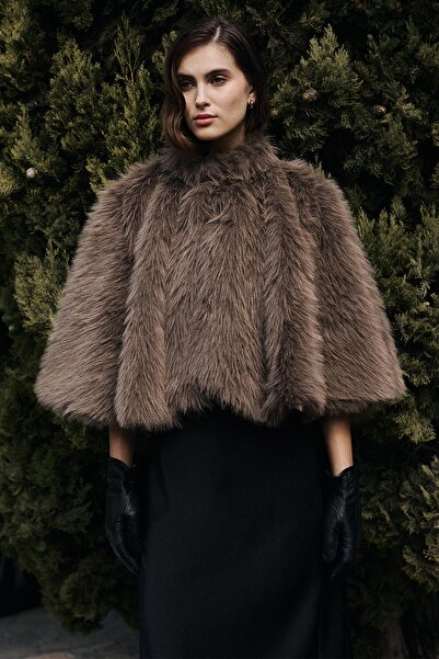 Olcay Short Faux Fur Poncho Mink 1013