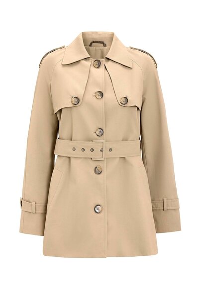 Olcay Kurzer Trenchcoat mit Kapuze und Schulterklappen, wasserabweisend, BEIGE 6765
