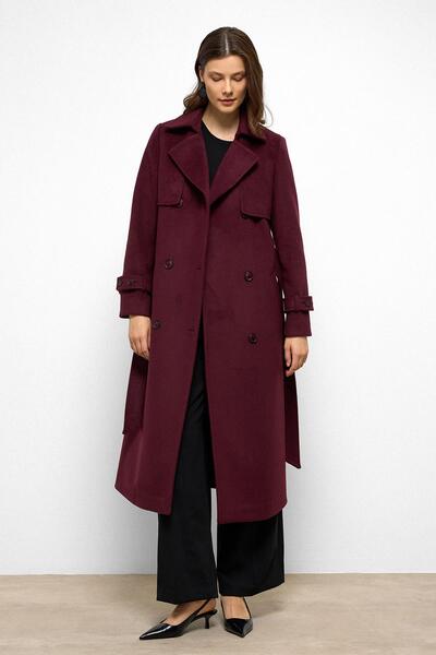 Olcay Double Breasted Coat with Cape Detail Mürdum 3091