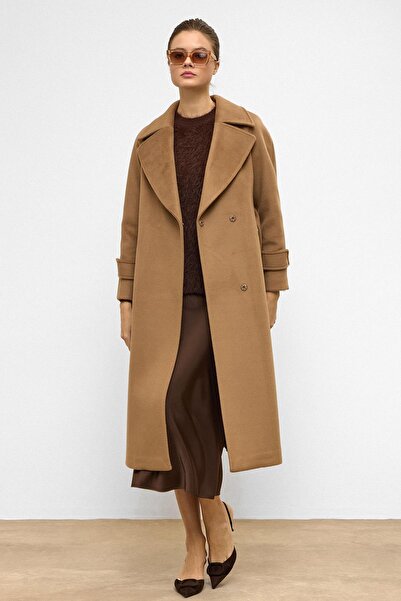 Olcay Reglan Sleeve Snap Closure Medium Length Coat K. Kamel 3145