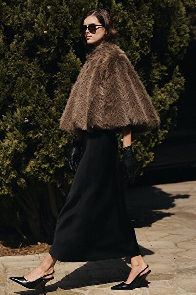 Olcay Short Faux Fur Poncho Mink 1013