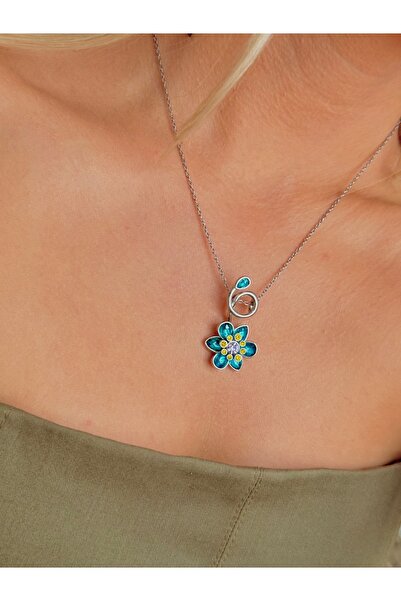 YOUES JEWELRY قلادة سلسلة إيديليا قلادة على شكل زهرة زرقاء