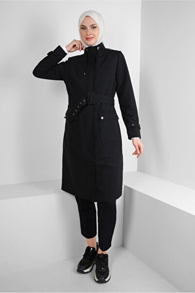 Alvina Kemerli Yakası Büzgülü Bantlı Trençkot 10772