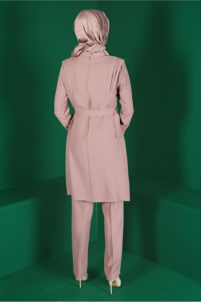 Alvina TAŞLI PÜSKÜL DETAYLI KUŞAKLI İKİLİ PANT. TAKIM 30288