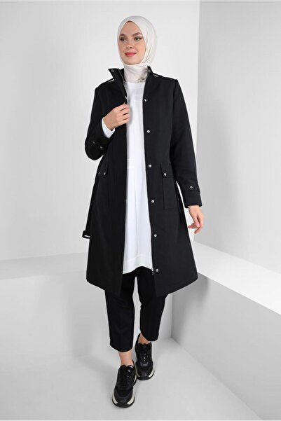 Alvina Kemerli Yakası Büzgülü Bantlı Trençkot 10772