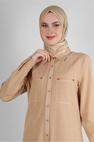 Alvina Linen Tunic - With Sewing Detail and Buttons 43606