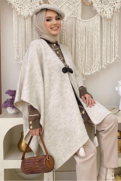 TRENDTESETTÜR KADIN BEJ (TAŞ) PÜSKÜL DETAYLI PANÇO T 4061