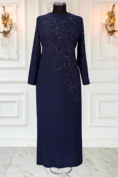 TRENDTESETTÜR Navy Blue Jewelled Plus Size Women's Evening Dress - t 3231