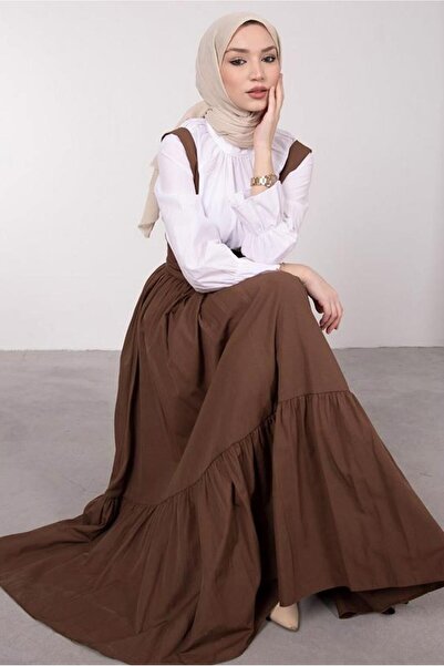 TRENDTESETTÜR Women's Brown Waist Tie Detail Salopet Dress t 60042