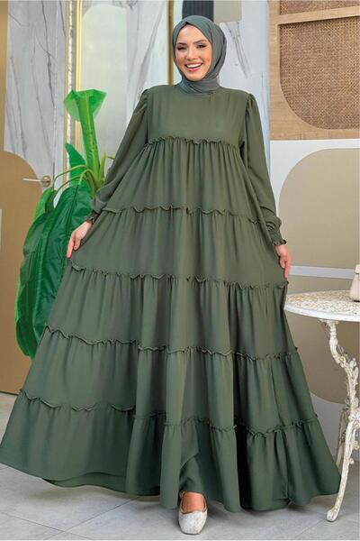 TRENDTESETTÜR Γυναικείο Χακί Βαμβακερό Φαρδύ Φόρεμα Τ 3206