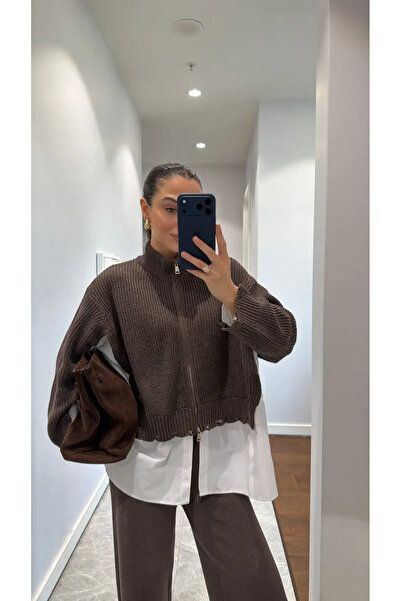 manana fashion طقم مكون من قطعتين: سترة تريكو بتصميم مفصل وسحاب، وبنطلون