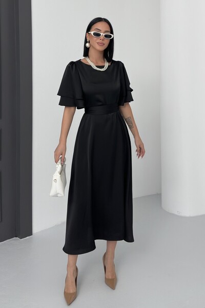 ALFUDO Moda Collection Γυναικείο σατέν βραδινό φόρεμα Lisa, μαύρο