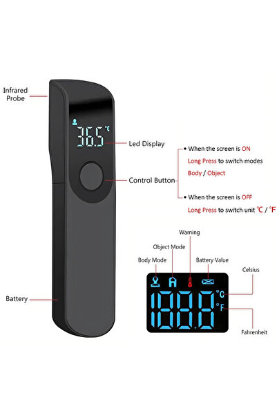 YUKUI مقياس حرارة رقمي بالأشعة تحت الحمراء طبي أسود، قياس سريع لدرجة الحرارة، محمول باليد للجسم