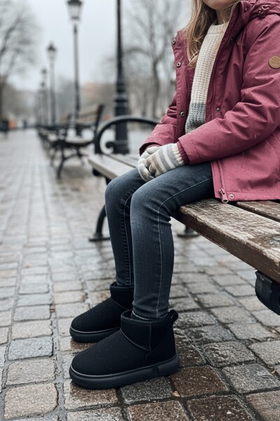 MUGGO DİPPERY Çocuk Kalın Taban İçi Tüylü Günlük Mini Yarım Bot