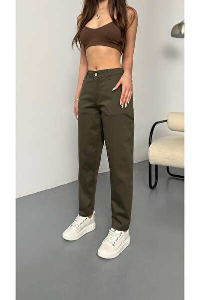 BİKELİFE Kadın Yüksek Bel Likralı/Esnek Mom Pantolon