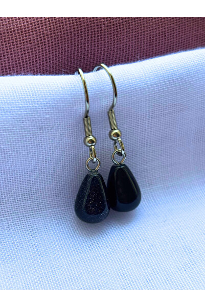 ayrestyle Navy Blue Star Natural Stone Drop Model Women's Hook Earrings - Silver Color