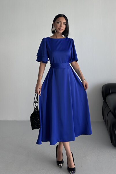 ALFUDO Moda Collection Rochie de seară din satin pentru femei Lisa, albastru ...