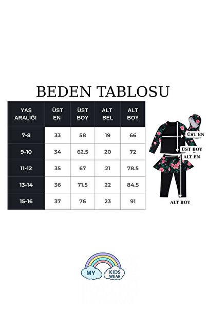 My Kids Wear Costum de baie din trei piese pentru fete, hijab, cu fustă, acoperit