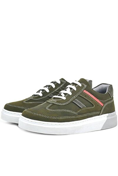 Rakerplus Genuine Leather Khaki Green Children's Daily Sports School Shoes