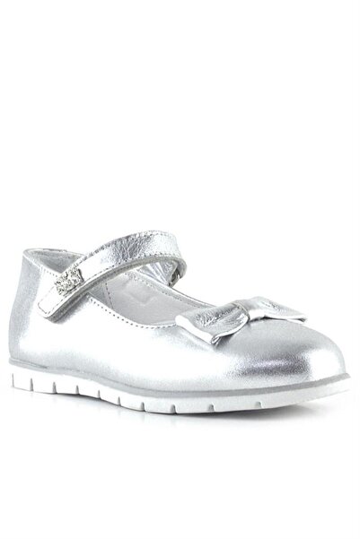 Rakerplus Genuine Leather Silver Stone Velcro Girls' Ballerinas