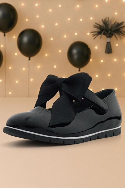 Rakerplus Hakiki Deri Siyah Rugan Siyah Kurdeleli Kız Çocuk Babet