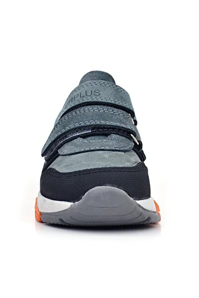Rakerplus Genuine Leather Dark Gray Kids Velcro Sneakers Sports Shoes