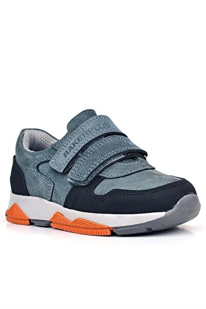 Rakerplus Genuine Leather Dark Gray Kids Velcro Sneakers Sports Shoes