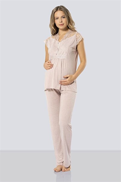 TÜREN Women's Powder Maternity Pajama Set 3294
