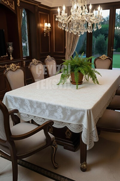 Çt Çeyizci Tekstil Βελούδινο Μονό Τραπεζομάντιλο 160x220cm |   Κάλυμμα τραπεζαρίας με δαντέλα 160x220cm Μονό τραπέζι