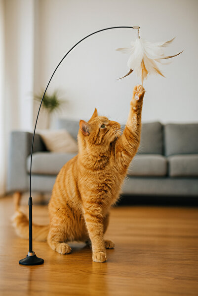 MİKOPET Kedi Oyuncağı, Vantuzlu Tüylü Zilli - Refleks Geliştirici Oyun Oltası