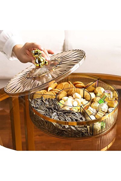 fulina Nut and Candy Serving Tray with Lid Round Plastic Platters Food Storage 28cm/11in Veggie Tray with L