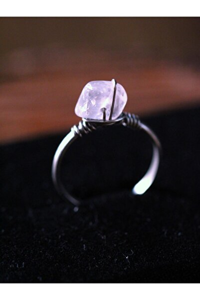 Paganca خاتم قابل للتعديل من حجر الكوارتز الوردي الطبيعي