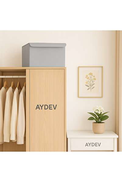 aydev home collection Mega Boy Gri Kapaklı Dolap içi Çamaşır Oyuncak Düzenleyici Katlanır Saklama Kutusu Kutu Hurç