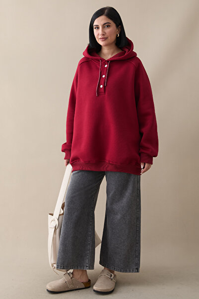 InStyle Snap Collar Hooded Claret Red Sweat