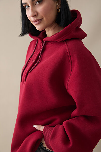 InStyle Snap Collar Hooded Claret Red Sweat
