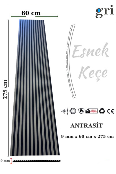 GRİDEKOR ANTRASİT AHŞAP AKUSTİK LAMBİRİ PANEL 60x275 9 MM