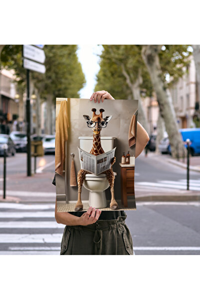 Rosaart Çerçevesiz Poster Dijital Baskı , Tuvalette Oturan Zürafa , Banyo Tuvalet Dekorasyon Poster