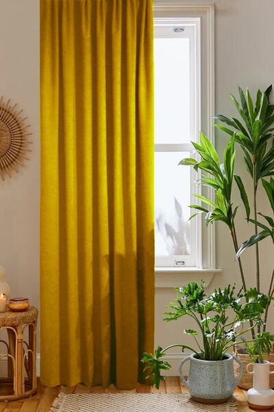 home color home Μουστάρδα κίτρινη κηρήθρα βελούδινη υφή κουρτίνα φόντου Απλό ραμμένο έξτρα κορδόνι