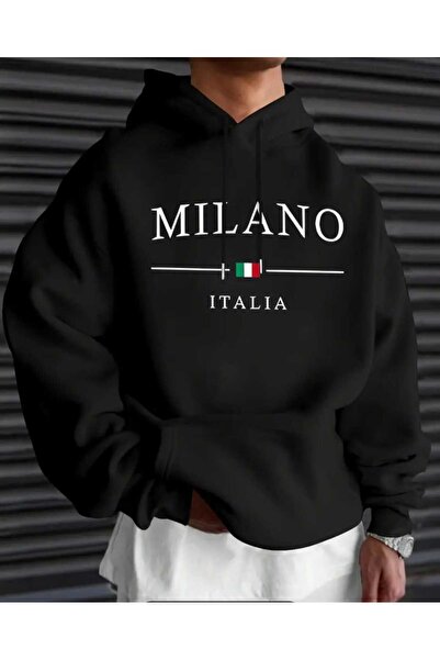 ORVIO Group Erkek lüks Sweatshirt – sade tasarımlı, “MILANO ITALIA” yazılı