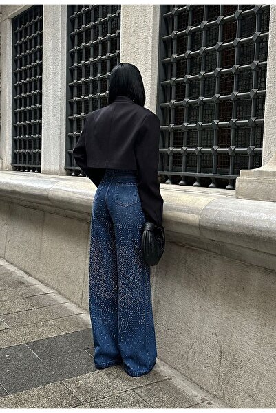 ParlaMira Női, magas derekú, bő szabású farmer, strasszkövekkel