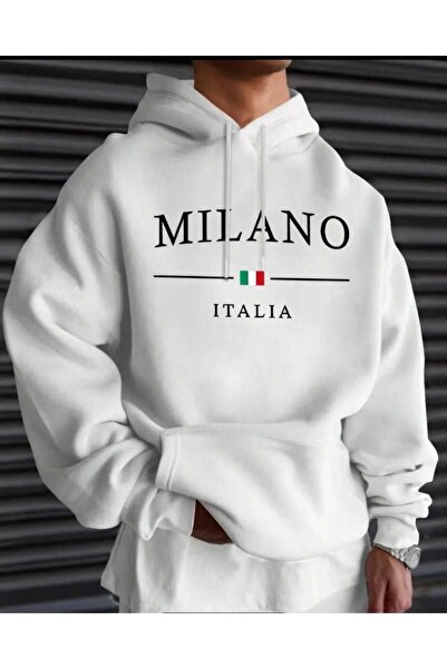 ORVIO Group Erkek lüks Sweatshirt – sade tasarımlı, “MILANO ITALIA” yazılı