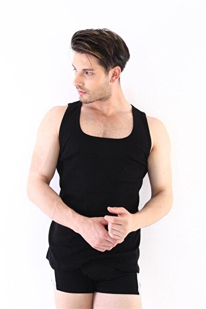 Çift Kaplan Rib Woven Men's Black Undershirt 775