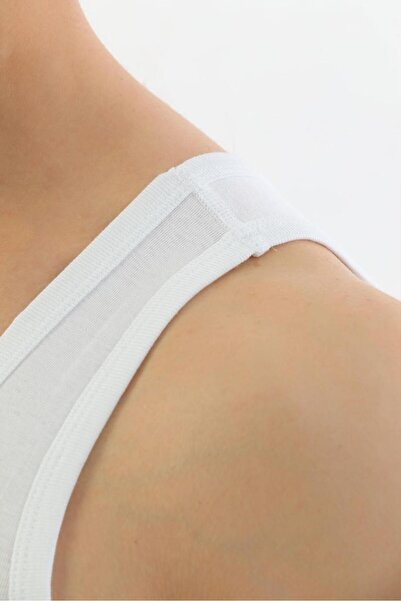 Çift Kaplan Ribana Dokum Beyaz Erkek Atleti 775