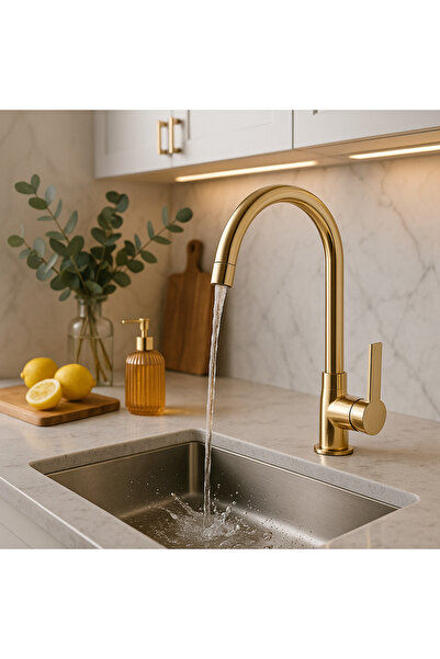 Saymir Armut Gövde Delta Borulu Gold Mutfak Eviye Bataryası Sıcak Soğuk Giriş...