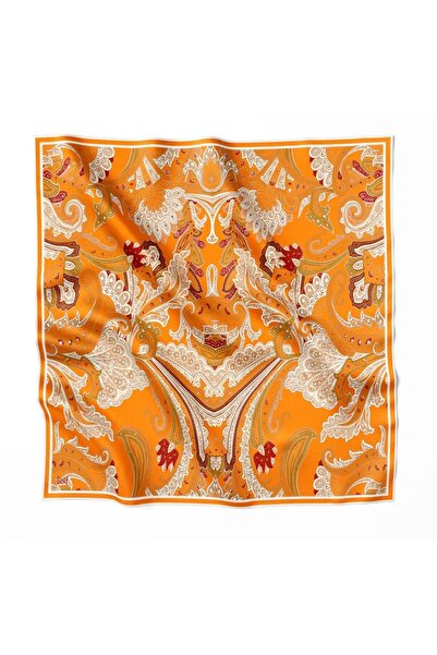 Mudıta Ipek Eşarp - 60x60cm - Bali Collection- TURUNCU