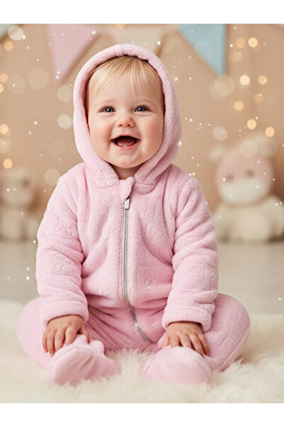look design 6-9-12-18 Months Pink Plush Booties Jumpsuit