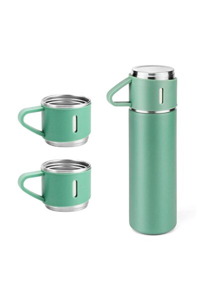 Titi طقم ترمس ستانلس ستيل مع كوب 6004 سعة 500 مل - أخضر